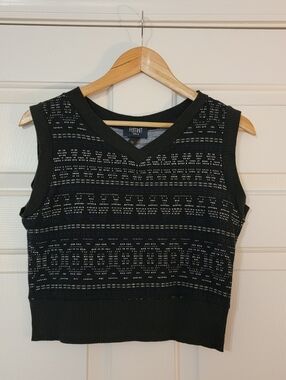Women's Black Patterned Cotton Vest